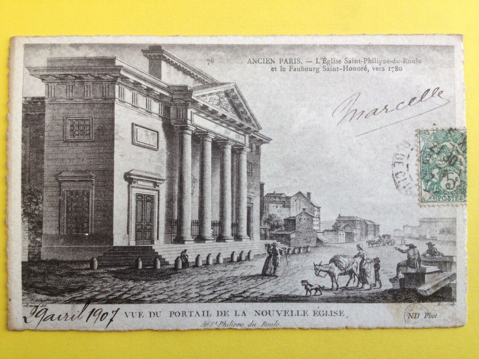 cpa engraving paper vergé OLD PARIS FAUBOURG SAINT HONORED circa 1780 church