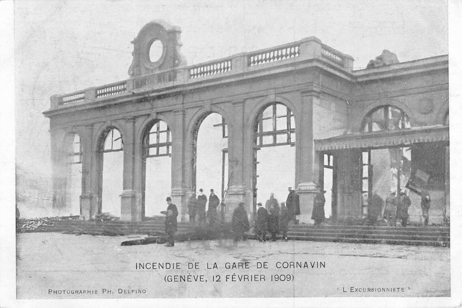 CPA SWISSE GENEVA CORNAVIN STATION FIRE GENEVA FEB. 12, 1909 