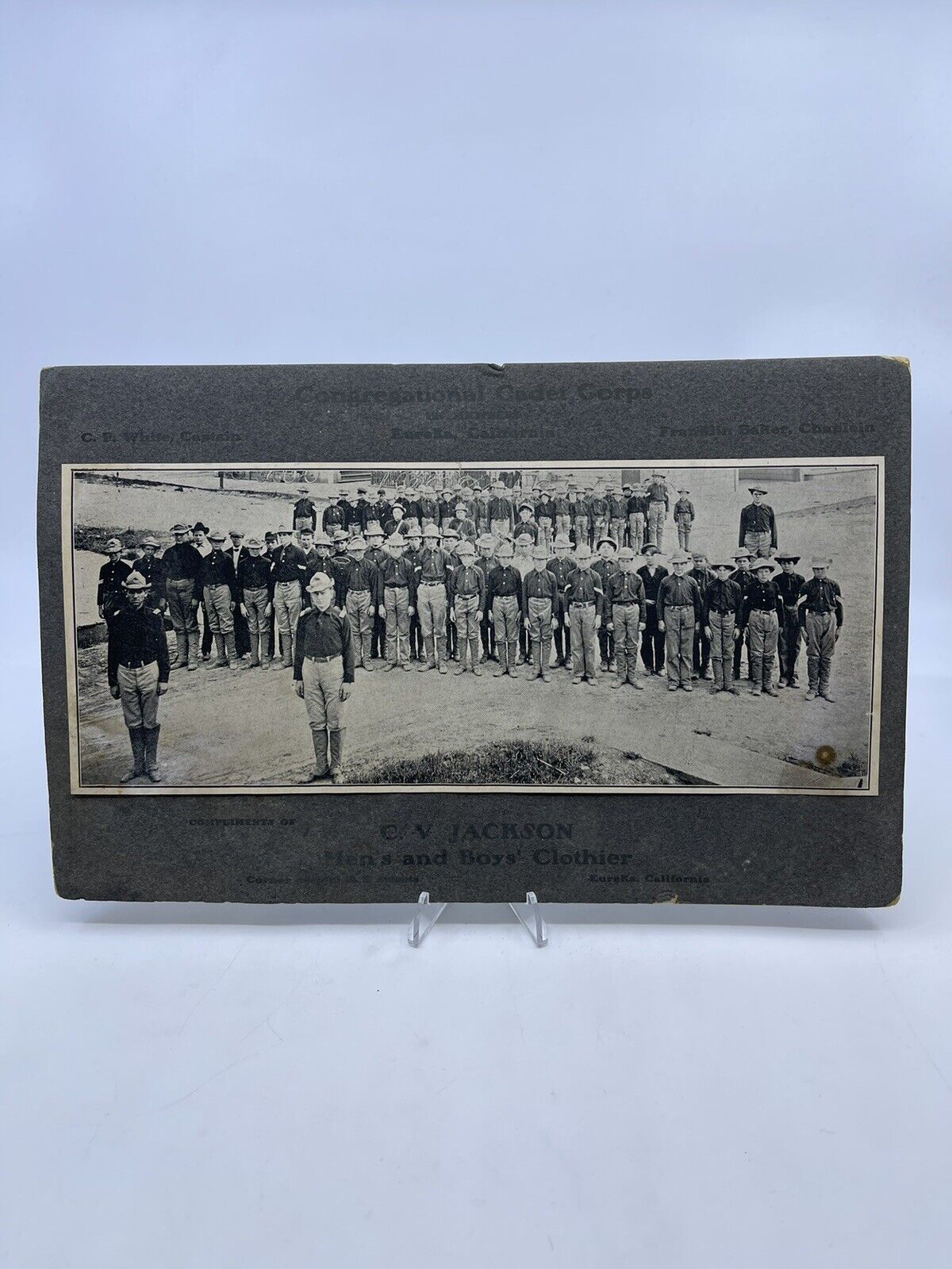 Antique 11 x 7” Mounted Photo Congregational Cadet Corps Eureka CA 1900 RARE