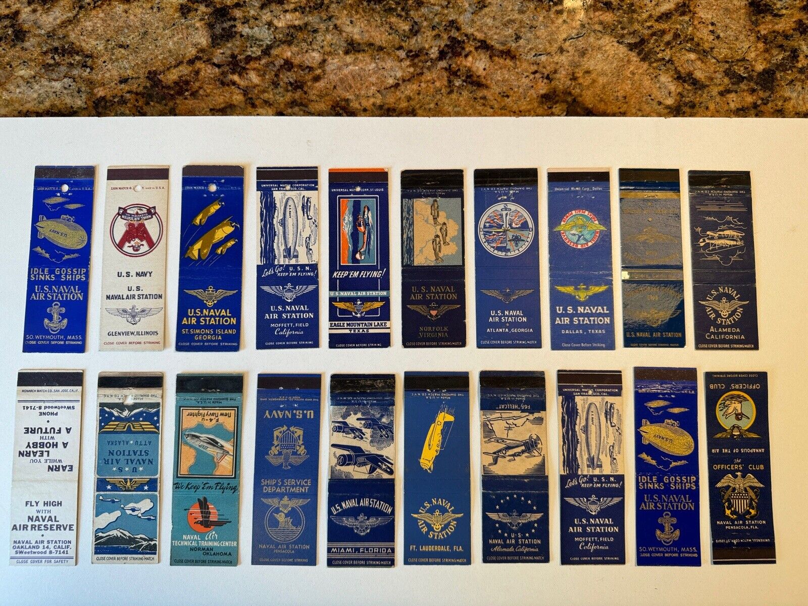 Lot of 20 U.S. NAVAL AIR STATION / Advertising Matchbook Covers / U. S. Military