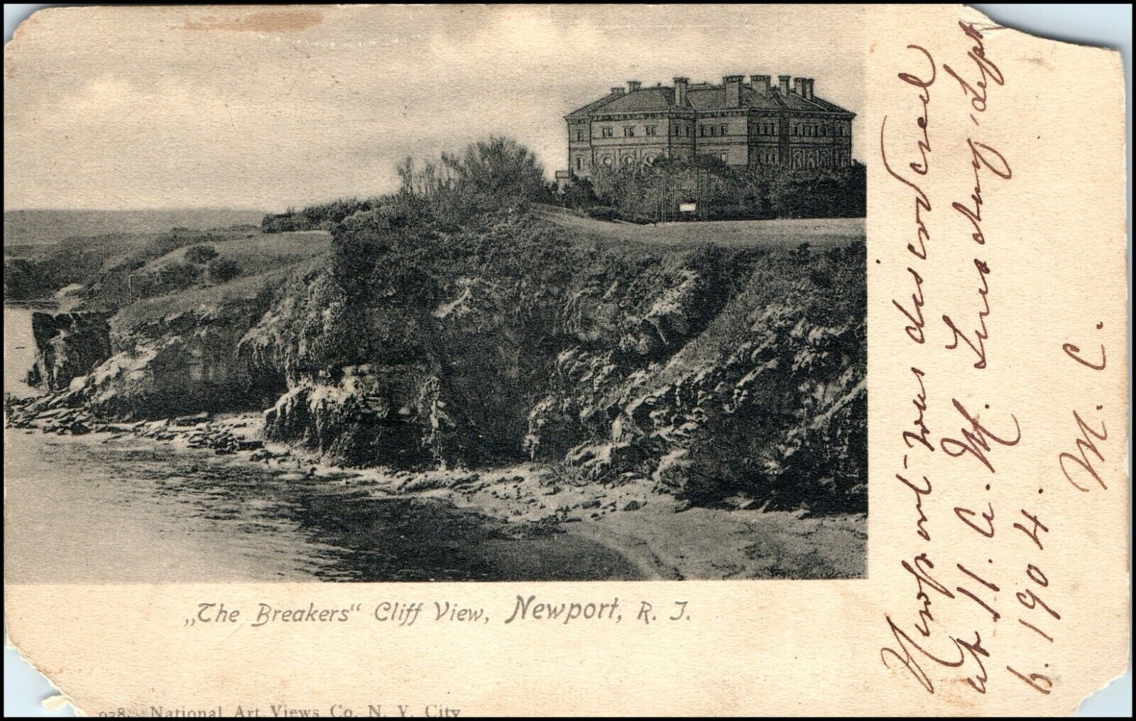 C.1904 The Breakers Cliff View, Newport RI - Breakers Mansion Postcard