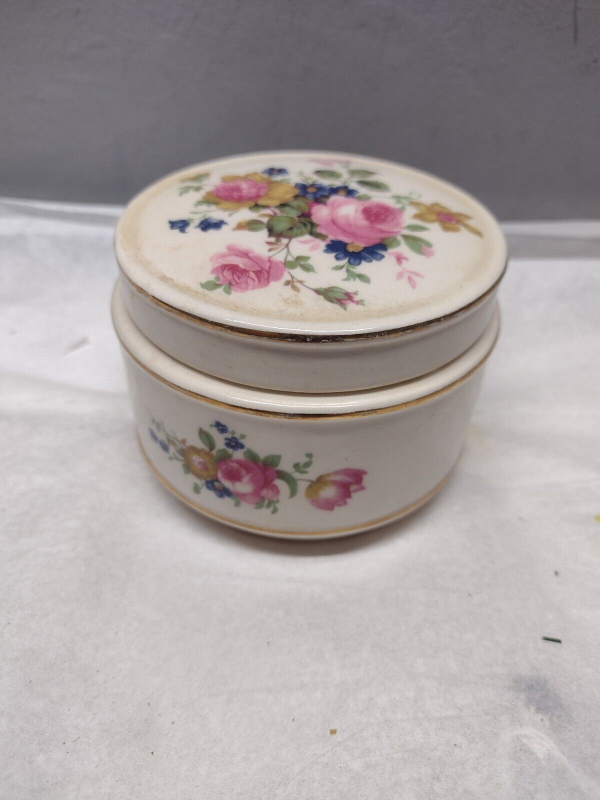 Vintage Sadler England Floral Dresser Pink Roses Trinket Box Dish Gold Trim