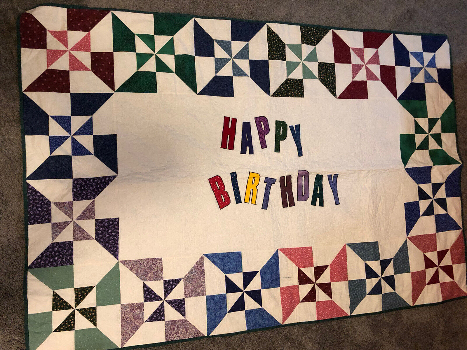 HAPPY BIRTHDAY quilt 66” X 45” Pinwheel Quilted
