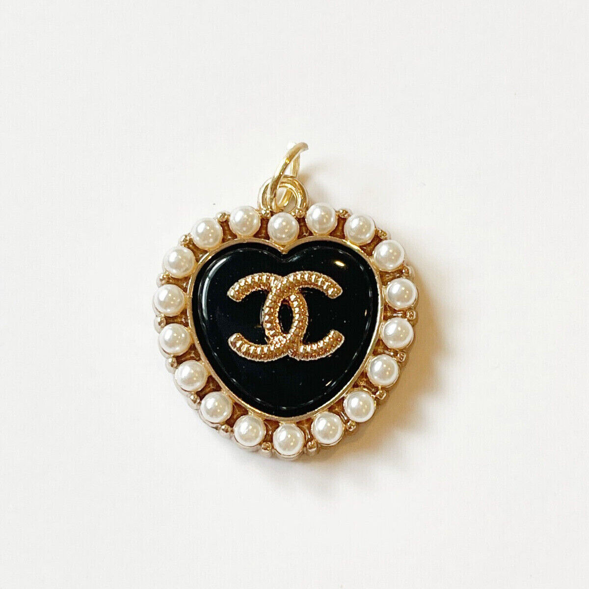 Chanel Designer Black Pearl Heart 23mm STAMPED Designer Button 