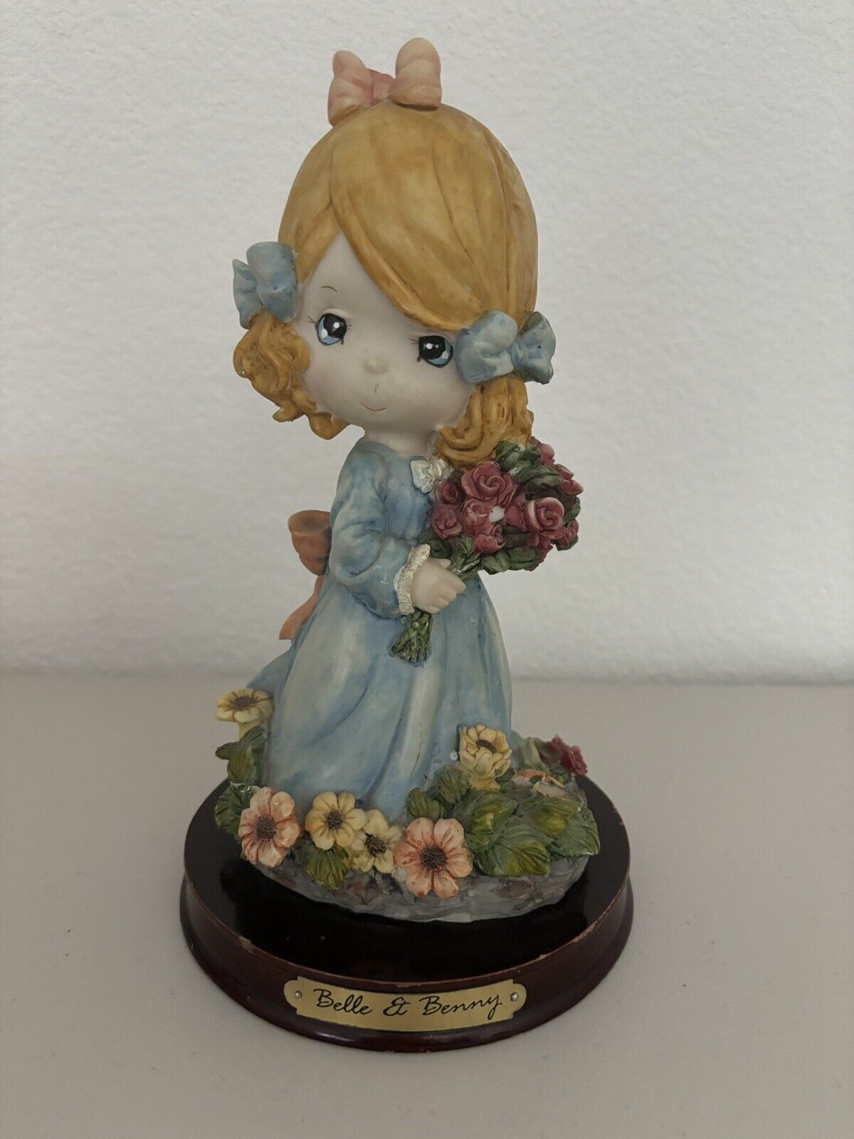Precious Moments Belle & Benny Figurine Girl with blue dress and flowers