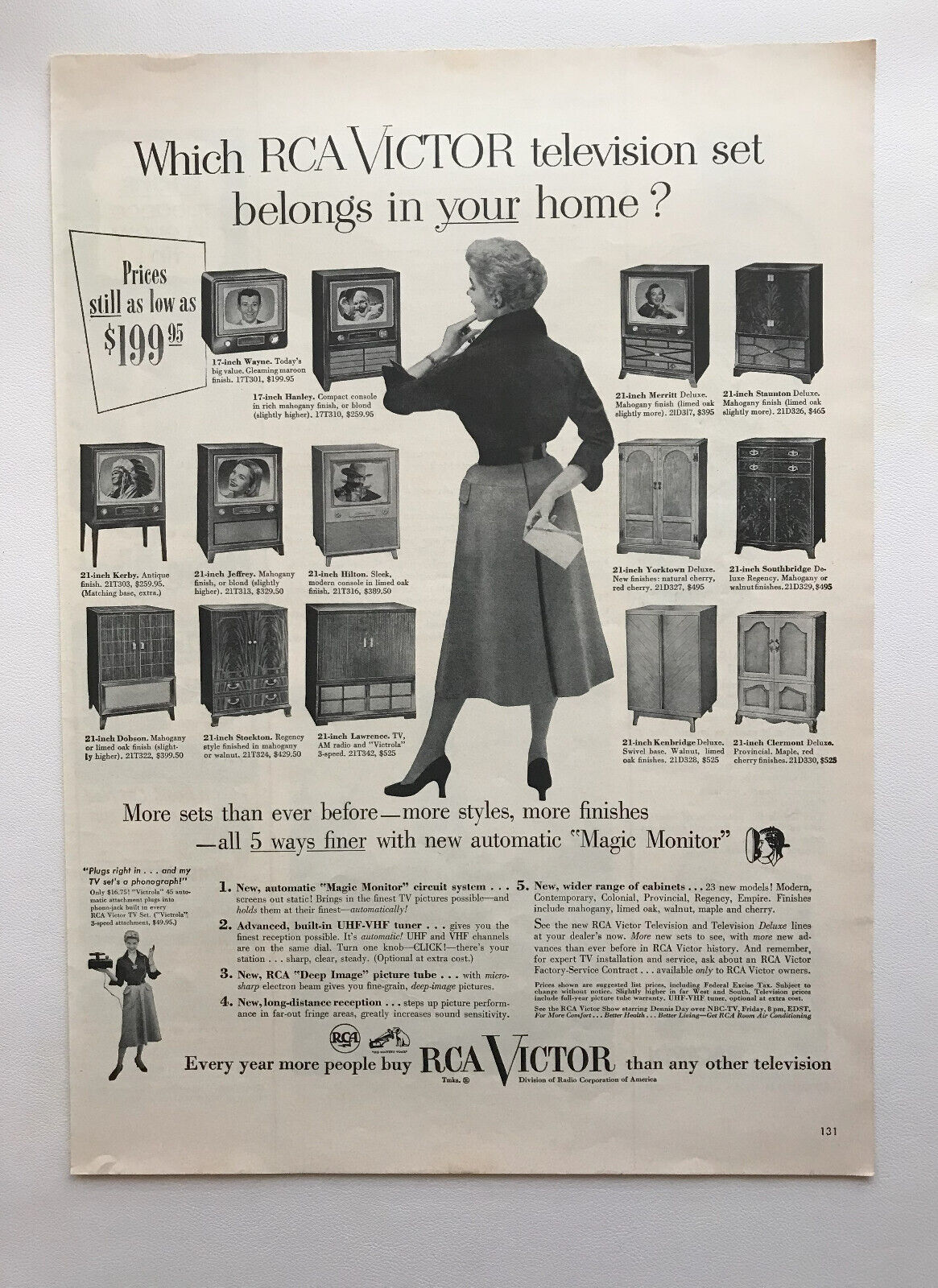 1953 RCA Victor Television, Bacardi Rum, Puss N Boots Cat Food Vintage Print Ads