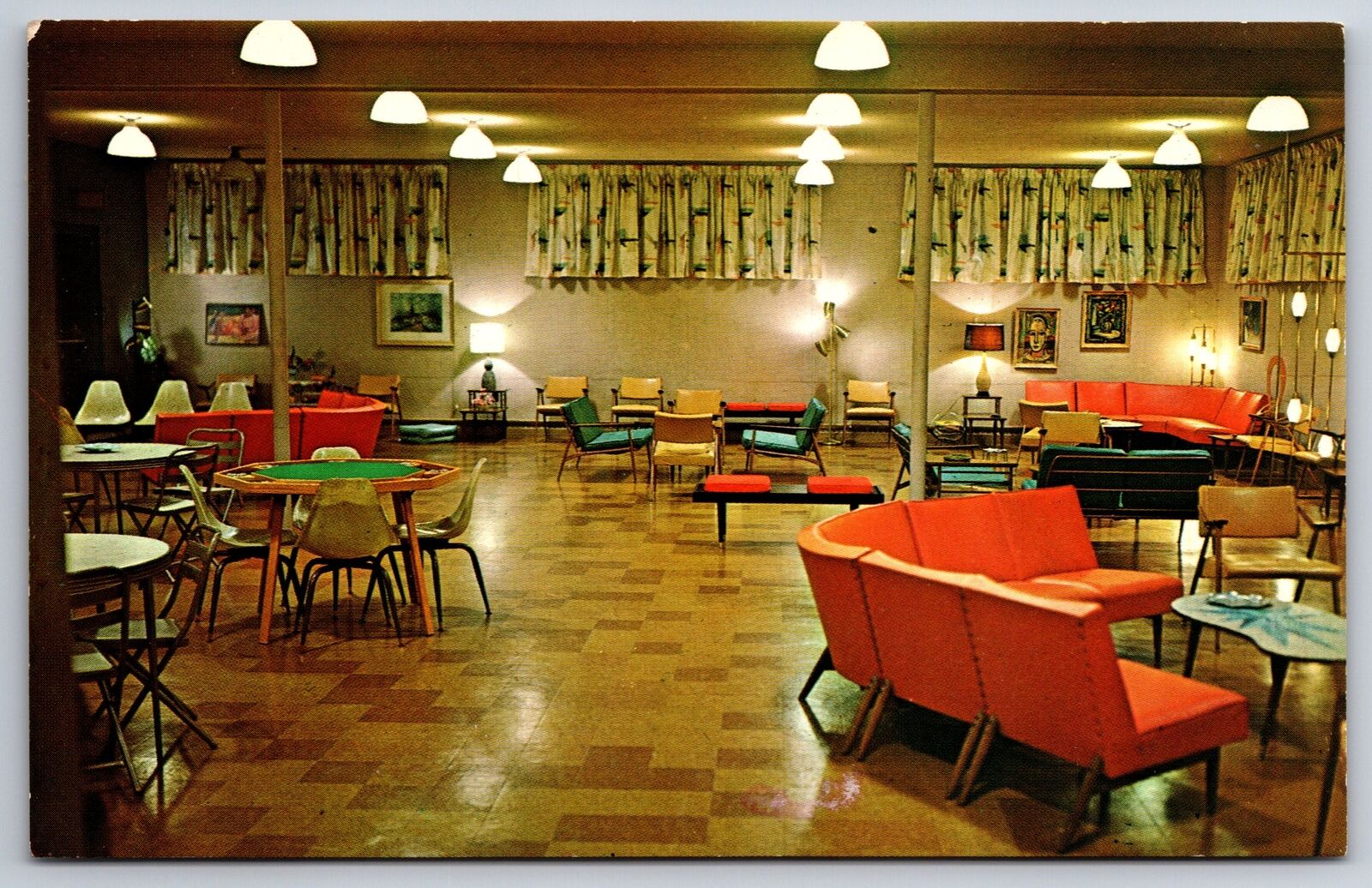 Davenport Iowa~Marycrest College~Student Union Interior~1960s Postcard