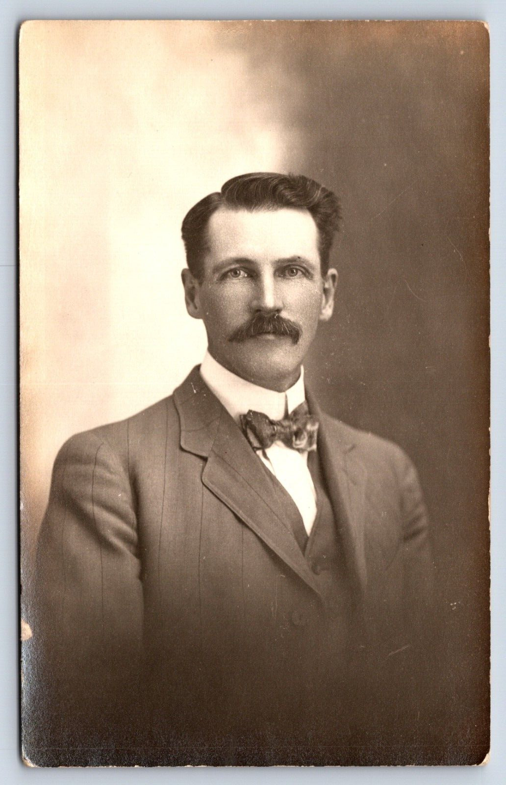 Postcard VT Montpelier RPPC Handsome Man Fashion Tuxedo Bow Tie Mustache C9
