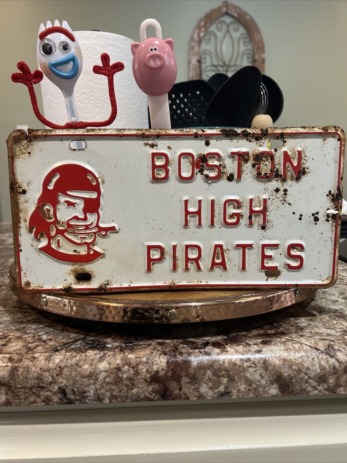Boston High Pirates Booster License Plate Embossed Boston Pirates 1960’s 1970’s 