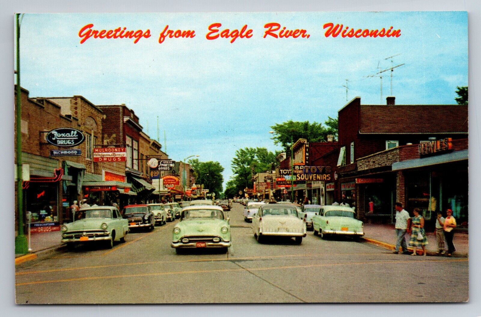 Greetings From Eagle River Wisconsin Vintage Posted 1959 Postcard Street Scene