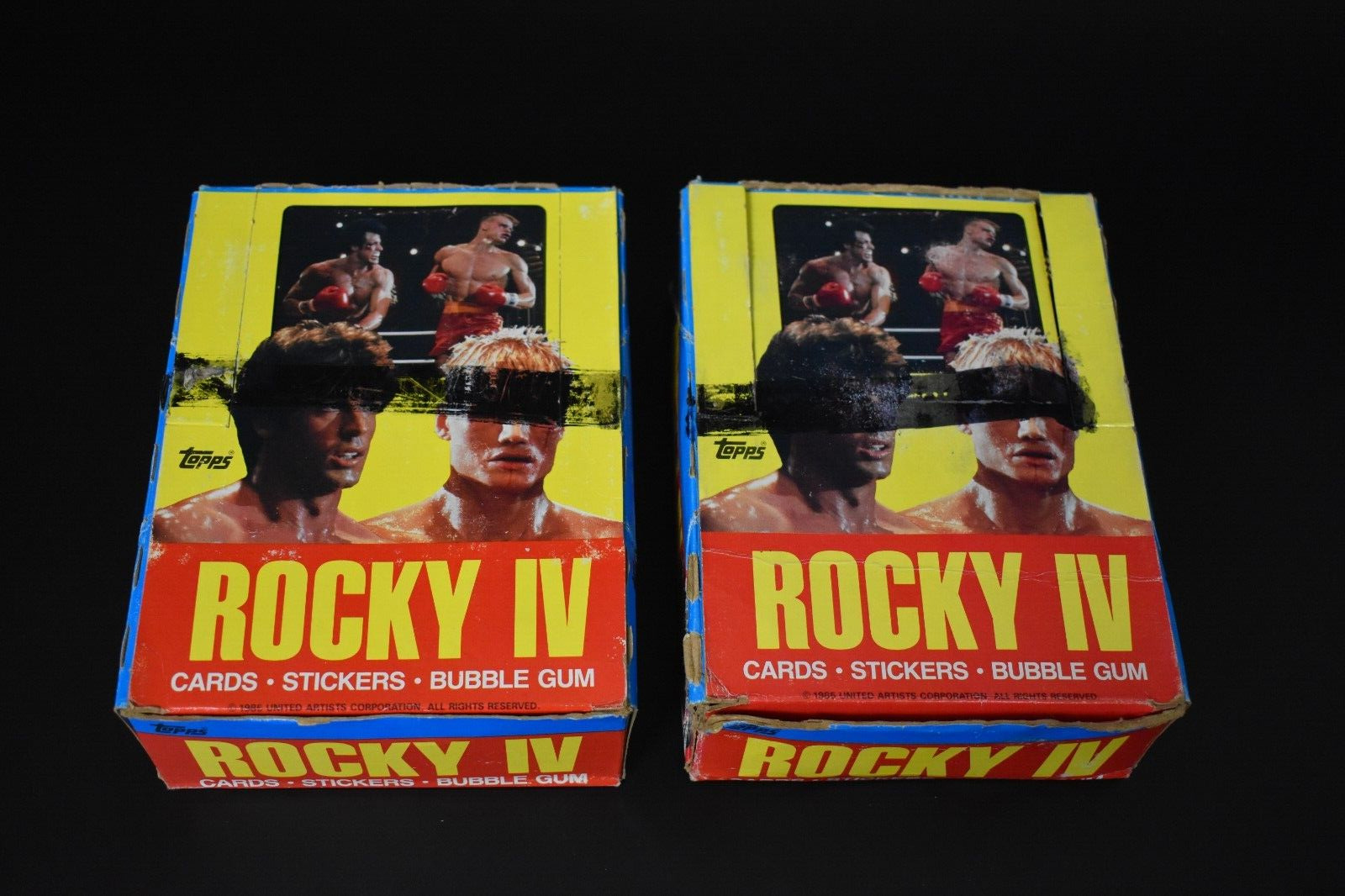 1985 TOPPS ROCKY IV EMPTY DISPLAY TRADING CARD WAX PACK BOX LOT OF 2 YO ADRIAN