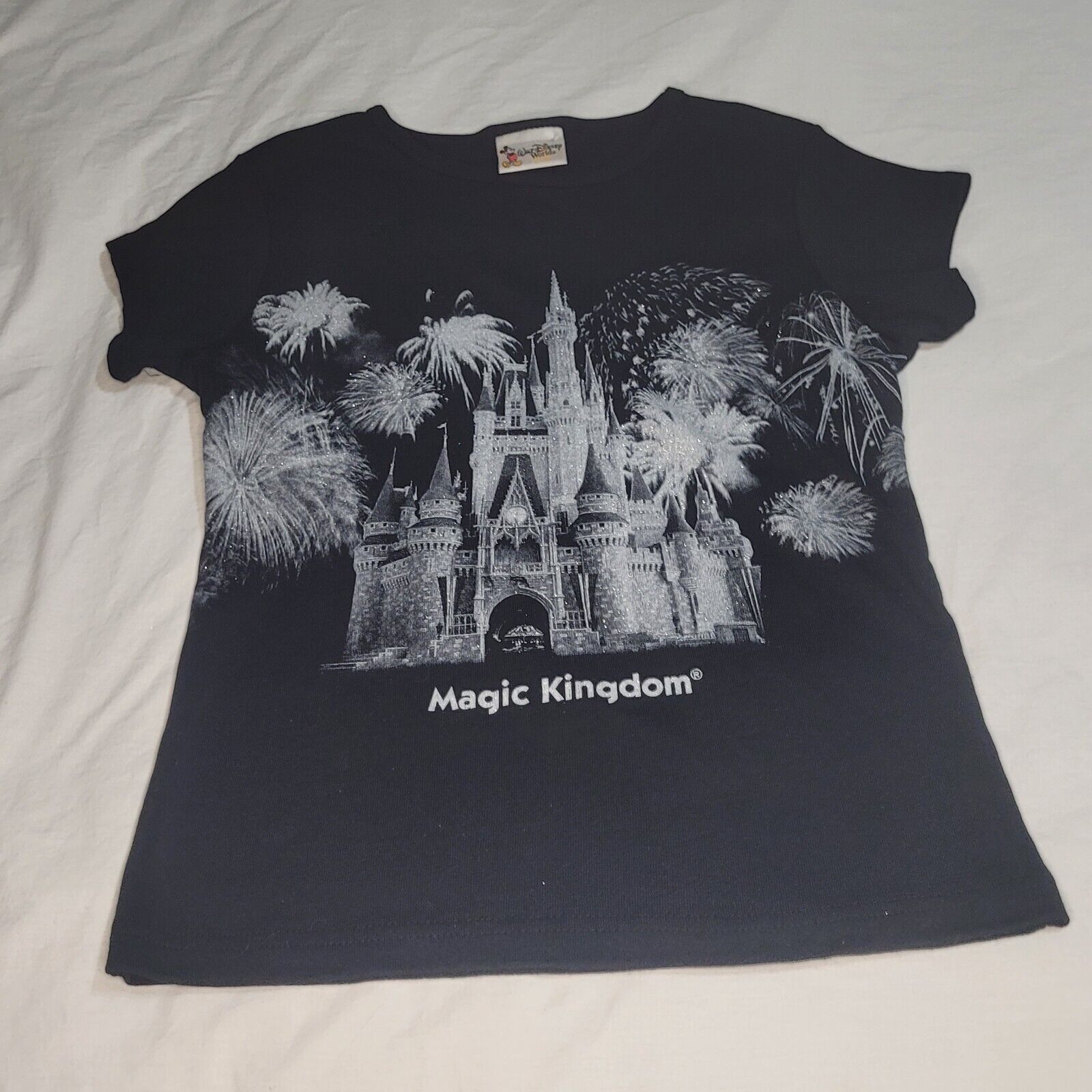 Vintage Walt Disney World Magic Kingdom Black T-Shirt Glitter Womens XL See Pics
