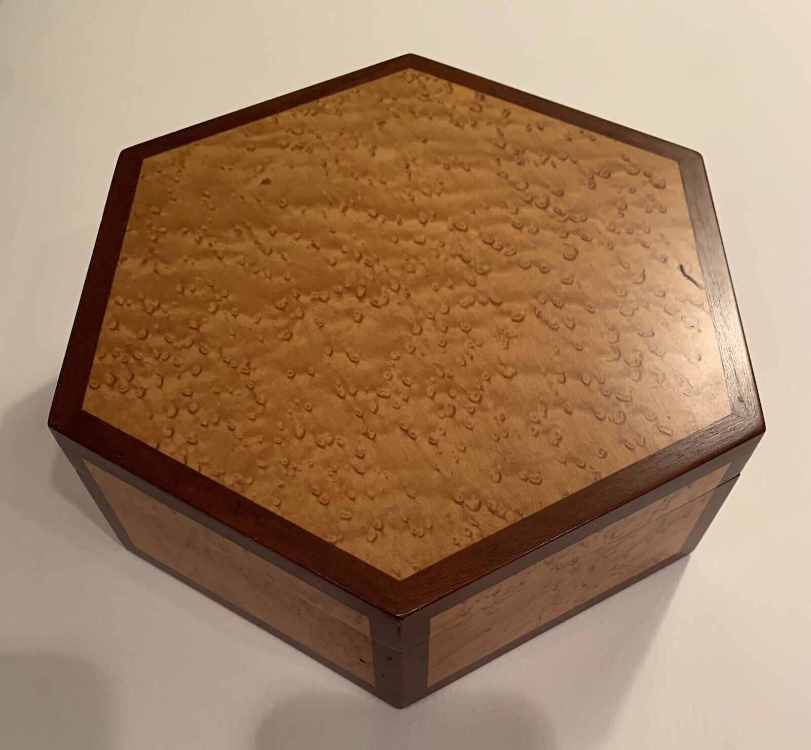 Vintage Sodergren 1980 Wooden Decorative Hexagonal Storage Box w/ Black Interior
