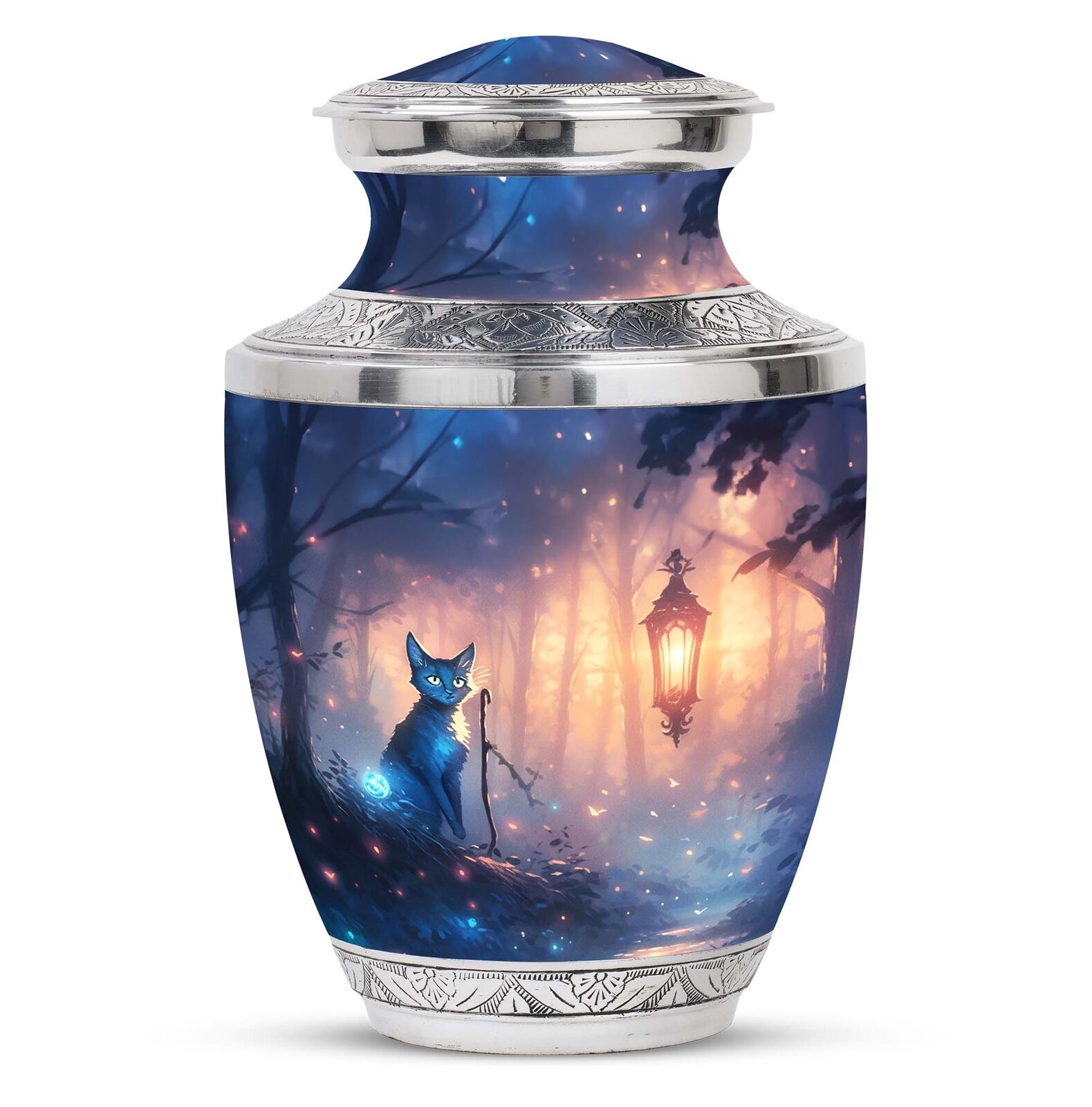 Sorcerer\'s Cat in Enchanted Woodland Large Urns For Ashes For Adults 200 cu In