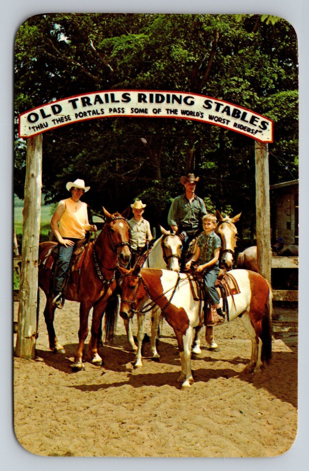 Old Trails Stables Near Hart Michigan Vintage Unposted Postcard Horses