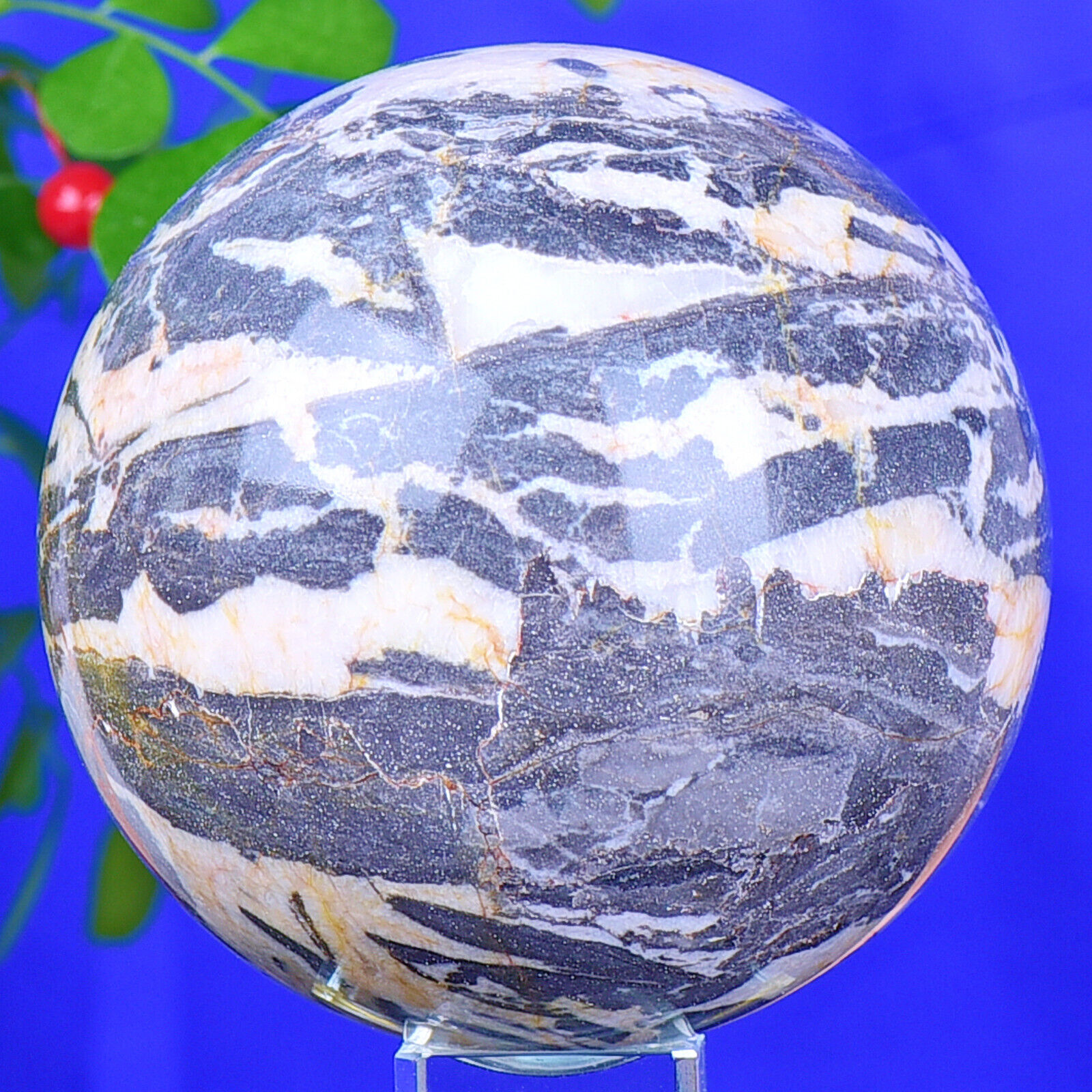 4.93LB Natural Zebra Stone Spherical Quartz Crystal Healing