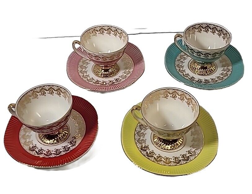 RARE Set of 4 Anthropologie Vintage Grace Tea, Coffee cups & saucers EUC
