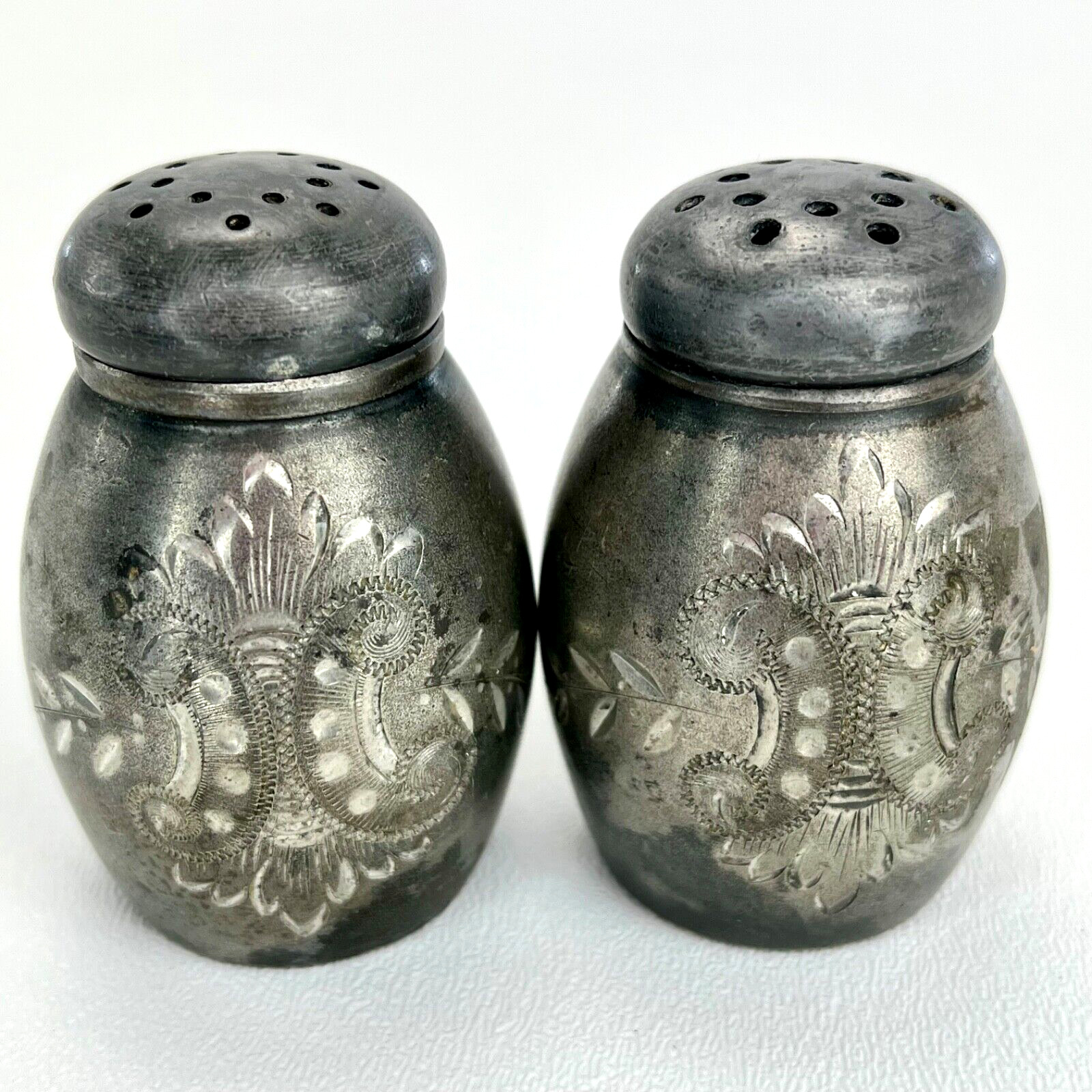 Antique Rockford Quadruple Silverplate Etched Miniature Salt Pepper Shakers 1925