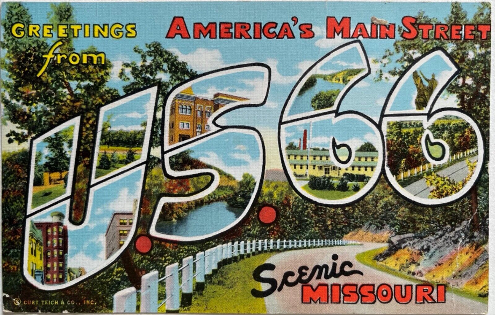 Joplin Missouri Highway Route 66 Large Letter Greetings Vintage Postcard c1940