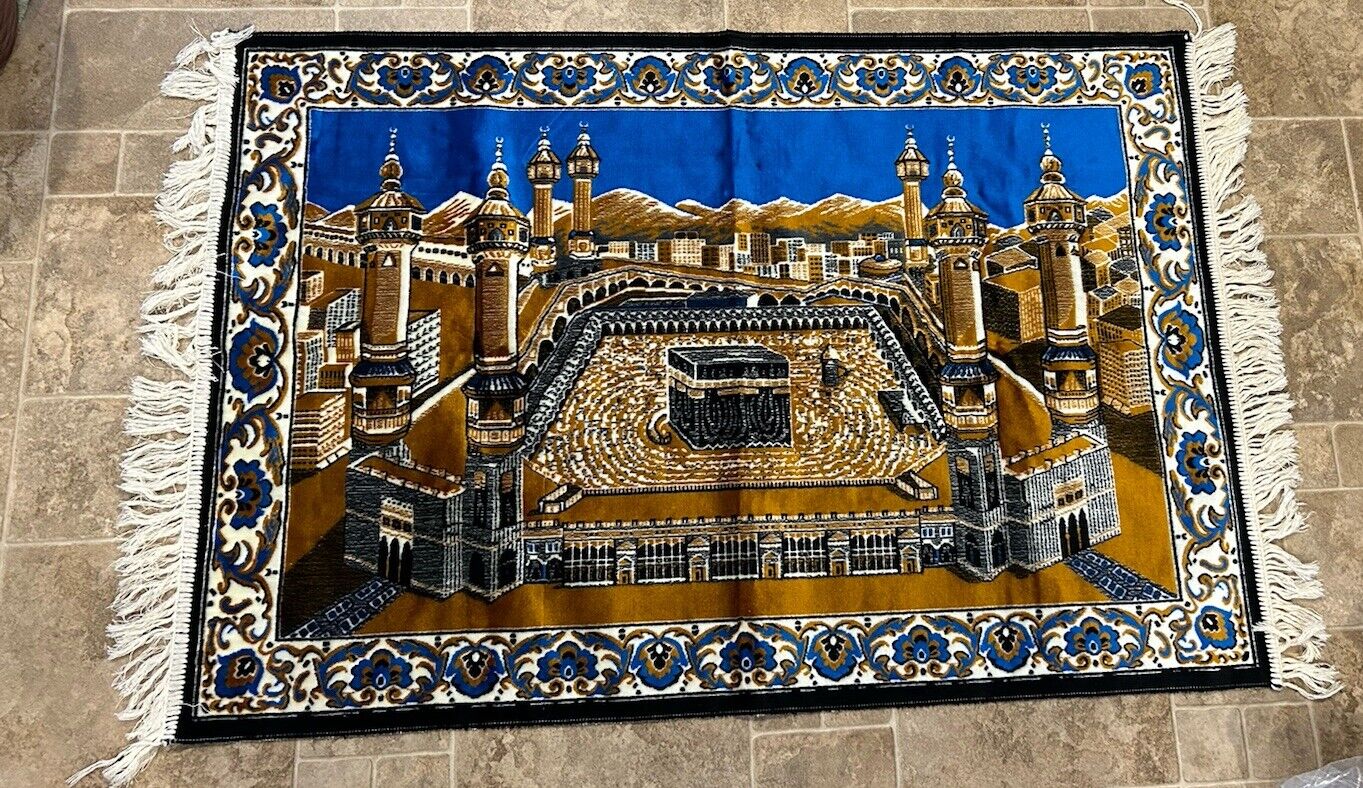 Vintage Islamic Kaaba Mecca Wall Hanging Tapestry Rug 45X31