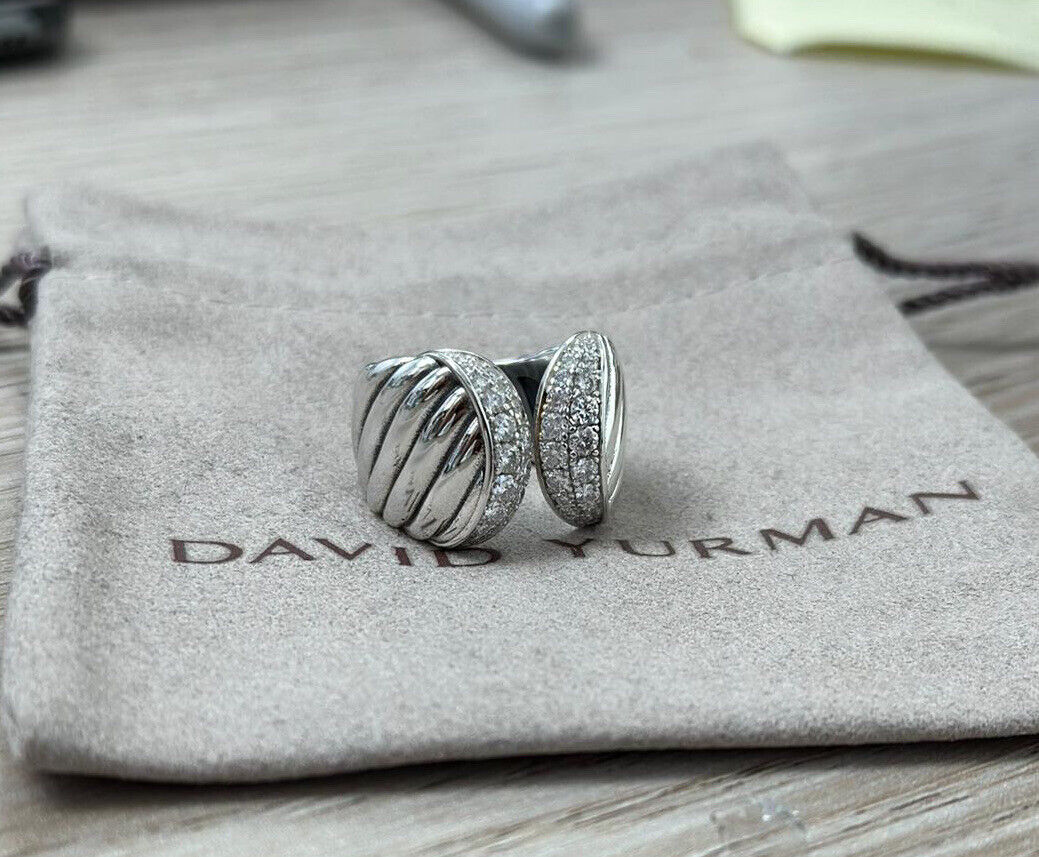 David Yurman Sterling Silver 925 Sculpted Cable Pave Diamond Ring Size 7