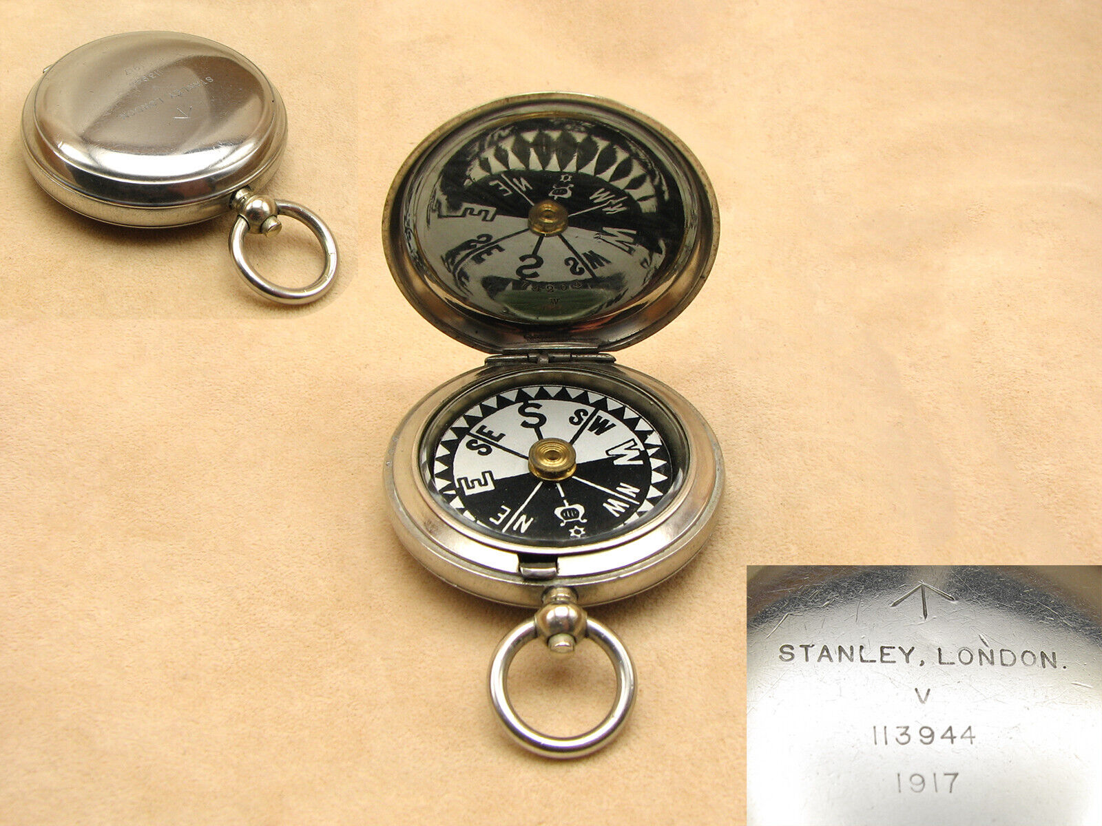 Genuine WW1 Officers MK V pocket compass signed Stanley London 1917.