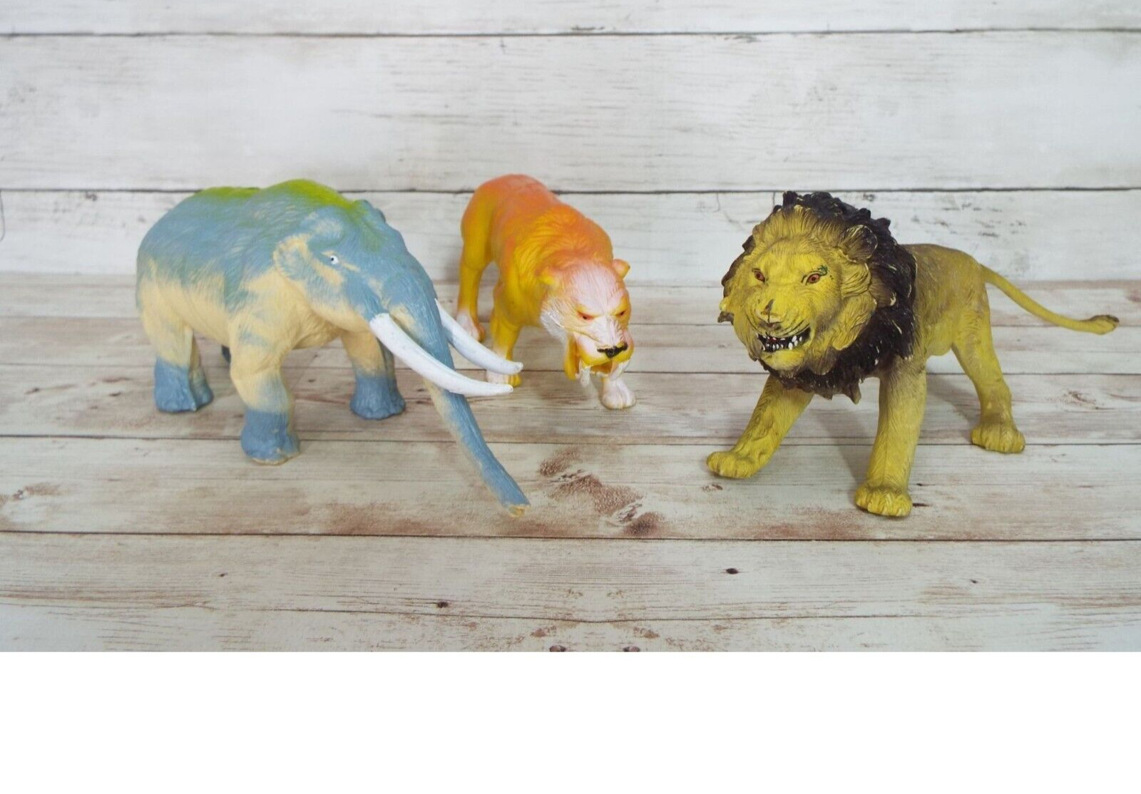 Lot of 3 Vintage Rubber Toy Animal Figures Imperial 1989 Mammoth Saber Tooth