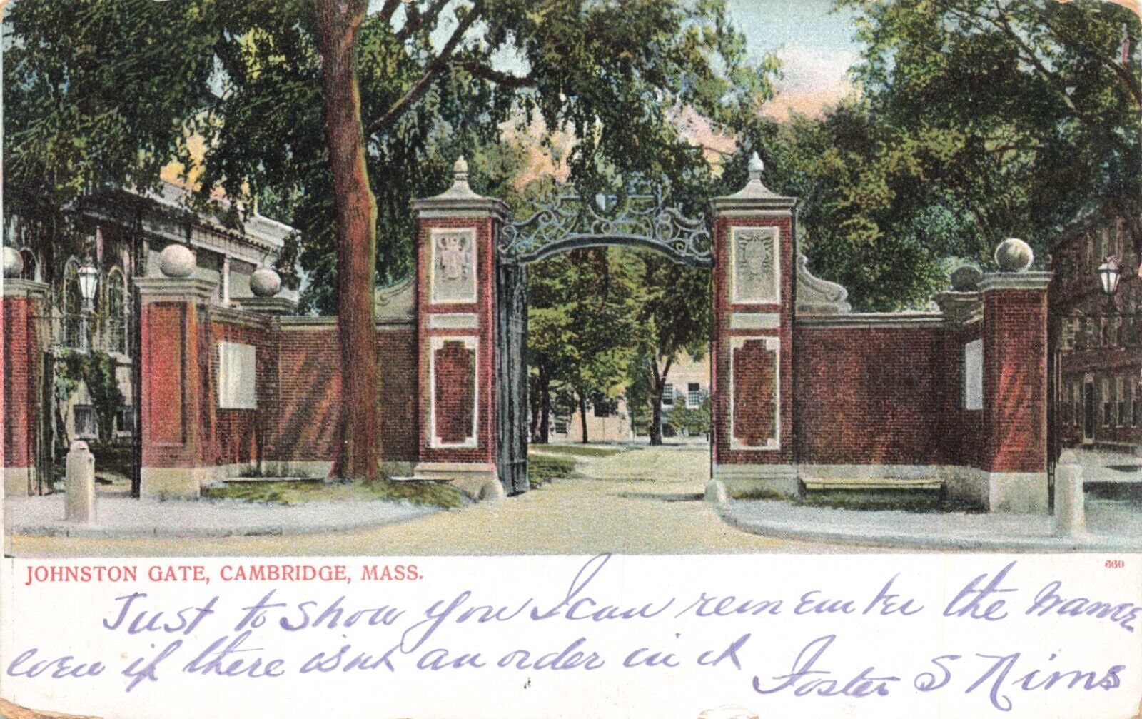 Postcard MA Cambridge Harvard Yard Johnston Gate Harvard University Campus Ivy
