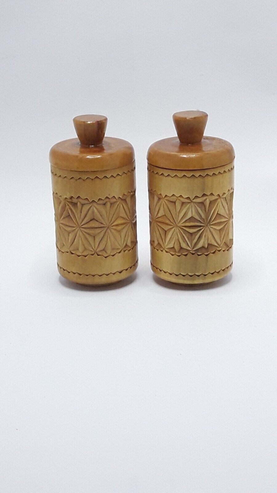 Vintage Wooden Container With Lid Hand Carved For Bulk Product Spices USSR 2 pcs