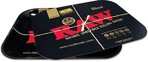 RAW Black Metal Cigarette Rolling Tray Cover - Large - 14'' x 11 '' - 8512