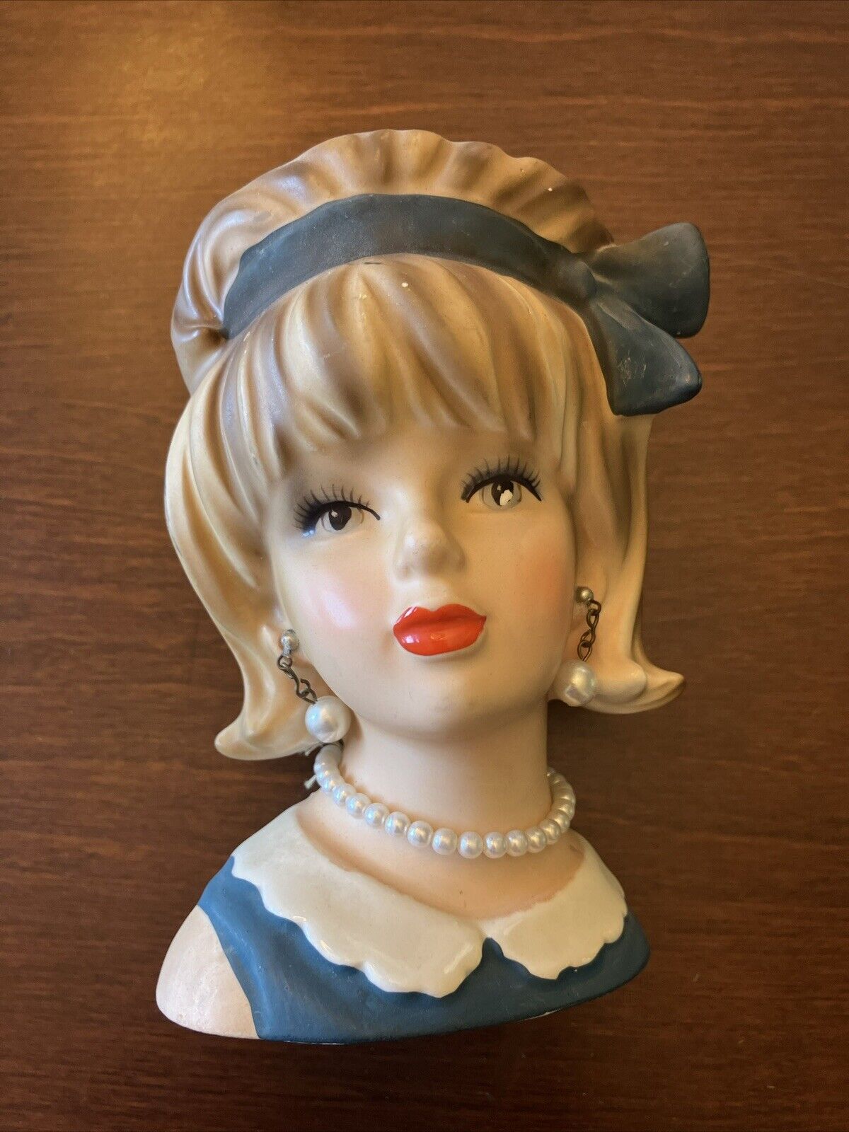 Vintage Lady Head Vase Enesco Teen Age In Blue Japan