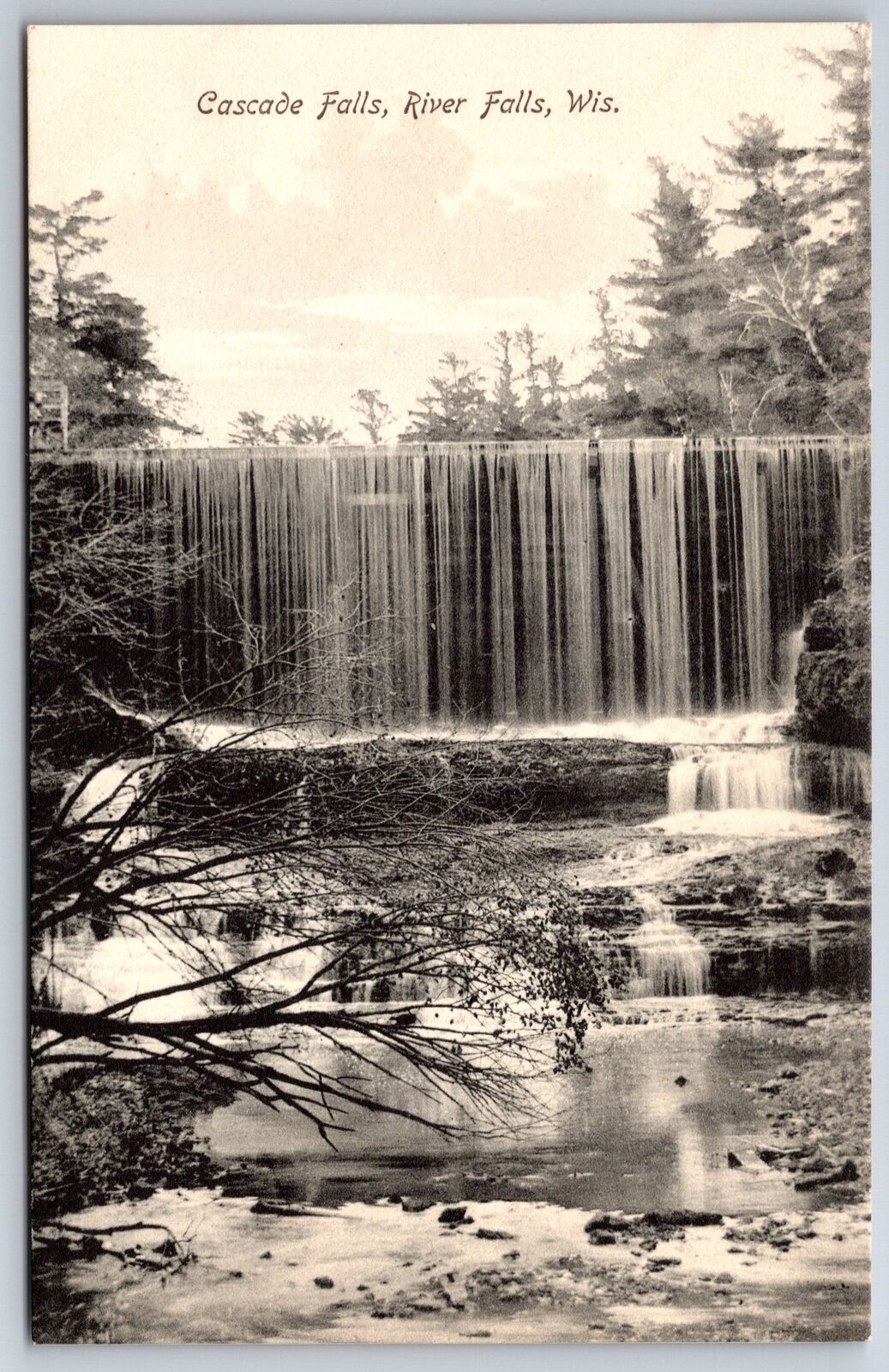 River Falls Wisconsin~Cascade Falls from Below~c1910 B&W Postcard