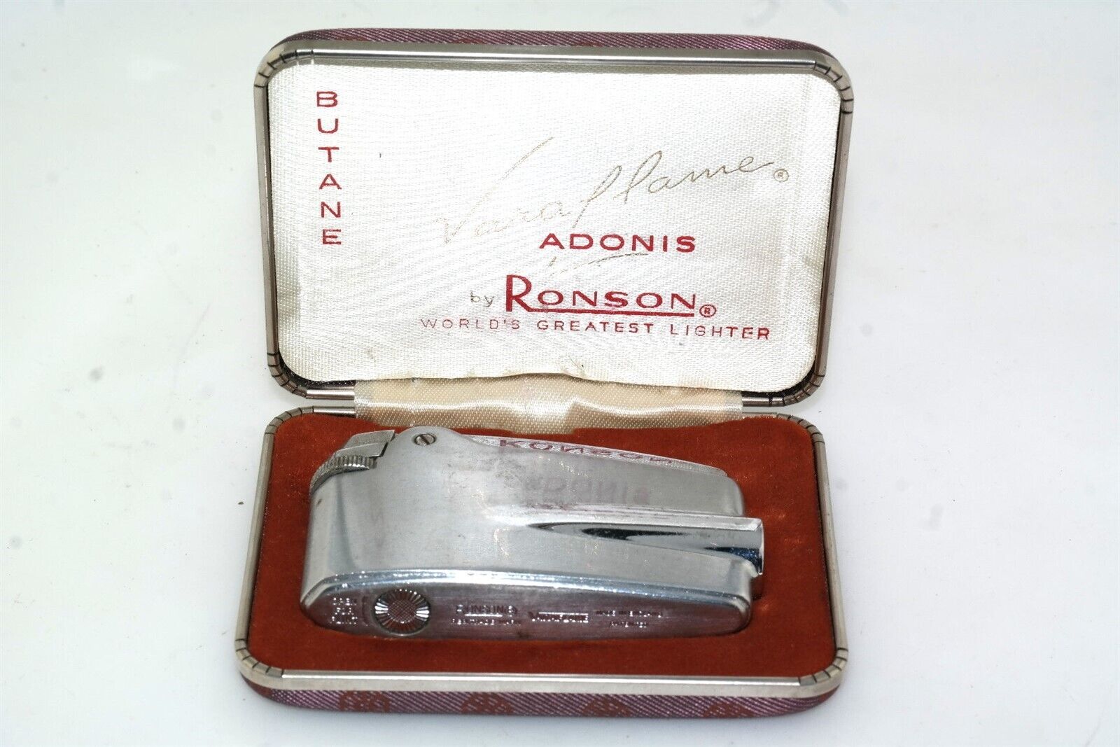 Vtg Ronson Adonis Varaflame Cigarette Butane Lighter in box 
