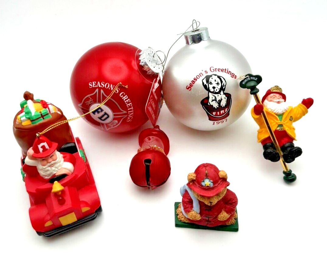 Fireman Firefighter Lot of 6 Christmas Ornaments Santa & Bear READ