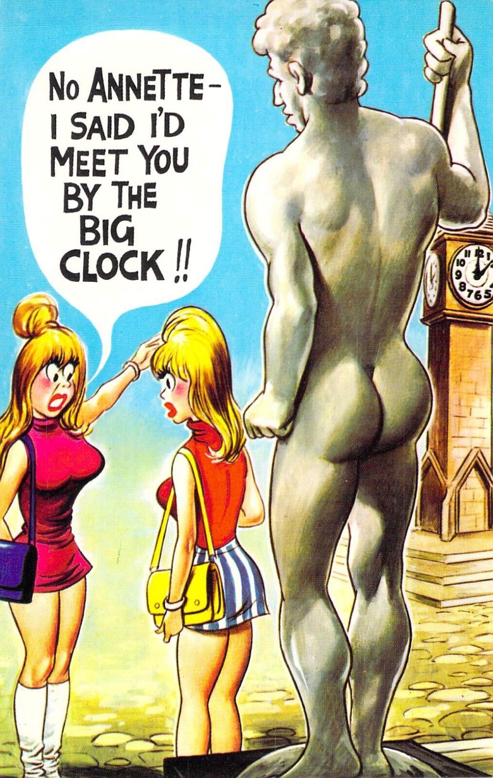 A1789 Bamforth Humour #877 I\'d said Meet you by the big Clock vintage postcard