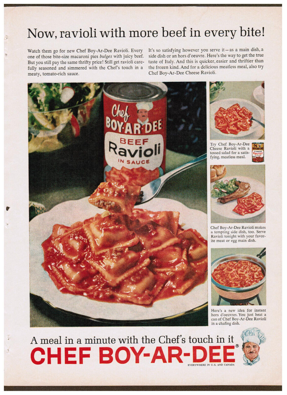 Vtg Chef Boy-Ar-Dee Ravioli Magazine Print Ad 1963 Original
