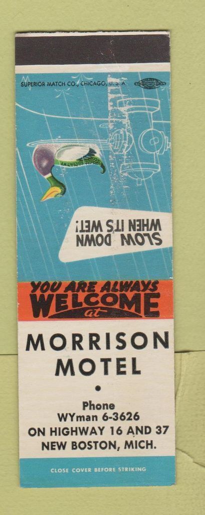 Matchbook Cover - Morrison Motel New Boston MA SAMPLE WORN