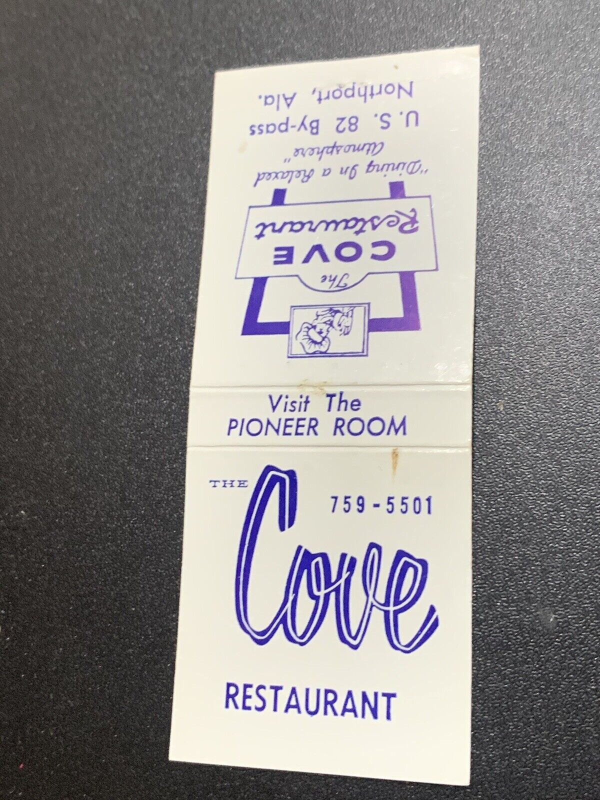 Vintage Bobtail Matchbook: “Cove Restaurant” Northport, Alabama