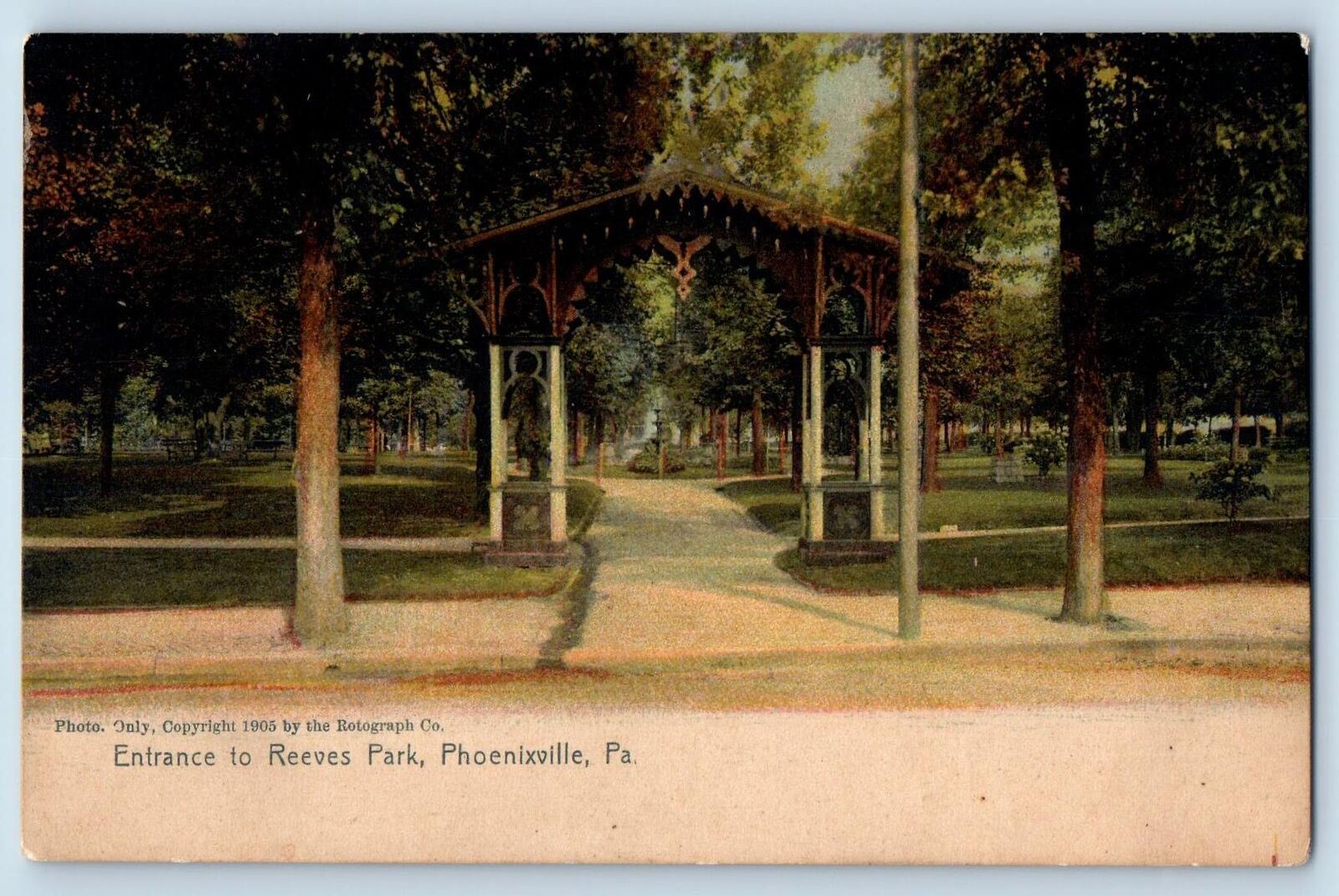 Phoenixville Pennsylvania Postcard Entrance To Reeves Park 1908 Antique Trees
