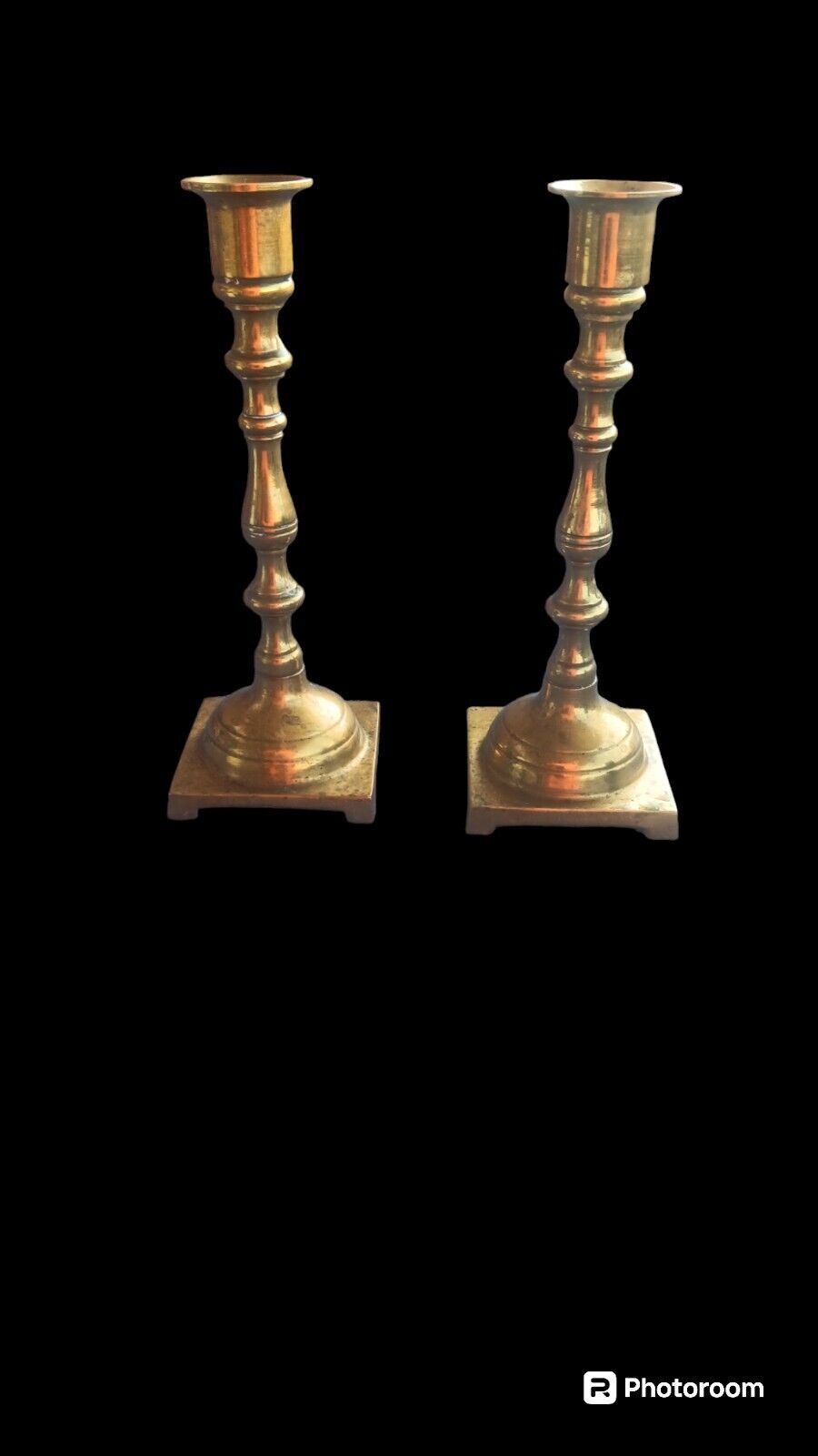 2 Antique Brass 7in  Candle Holder Made In Hong Kong