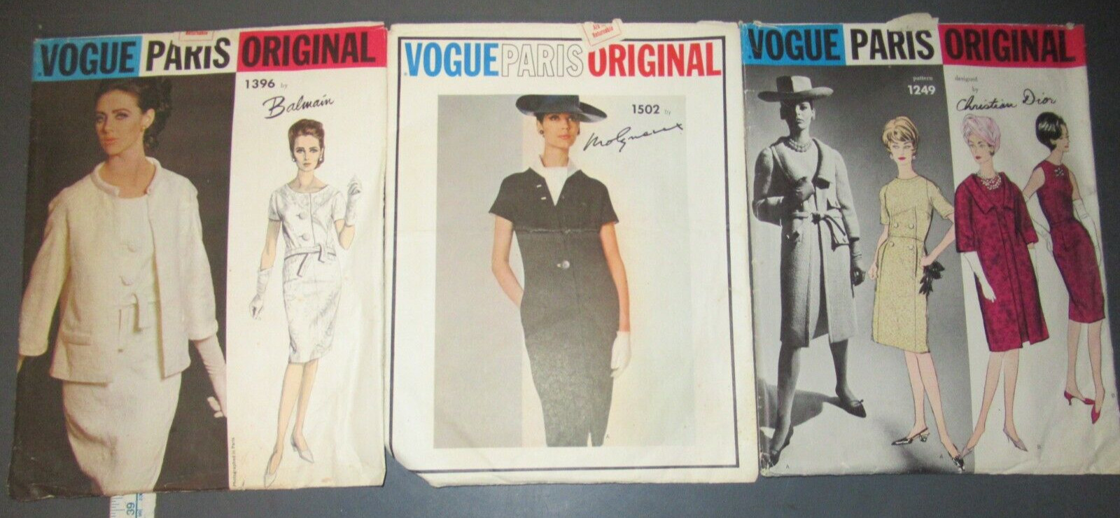 1960s Vintage Vogue Pattern Paris Original Dior Balmain Molyneux 1249 1502 1396