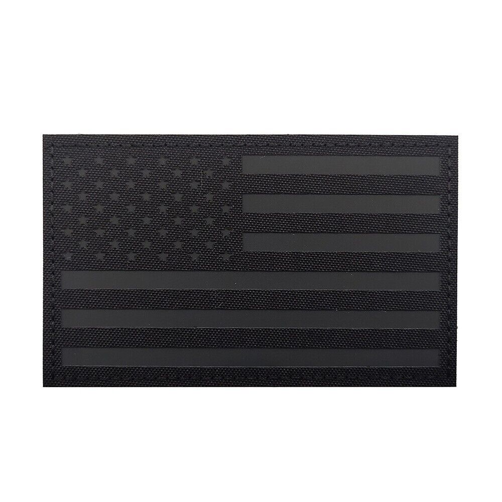 Reflective IR TAG US AMERICAN USA FLAG LEFT NAVY SEALS HOOK PATCH BLACK BIG SIZE