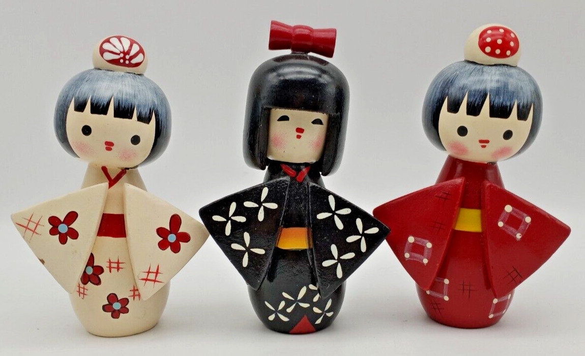 Lot of 3 Japanese Kokeshi Wooden Dolls 5\