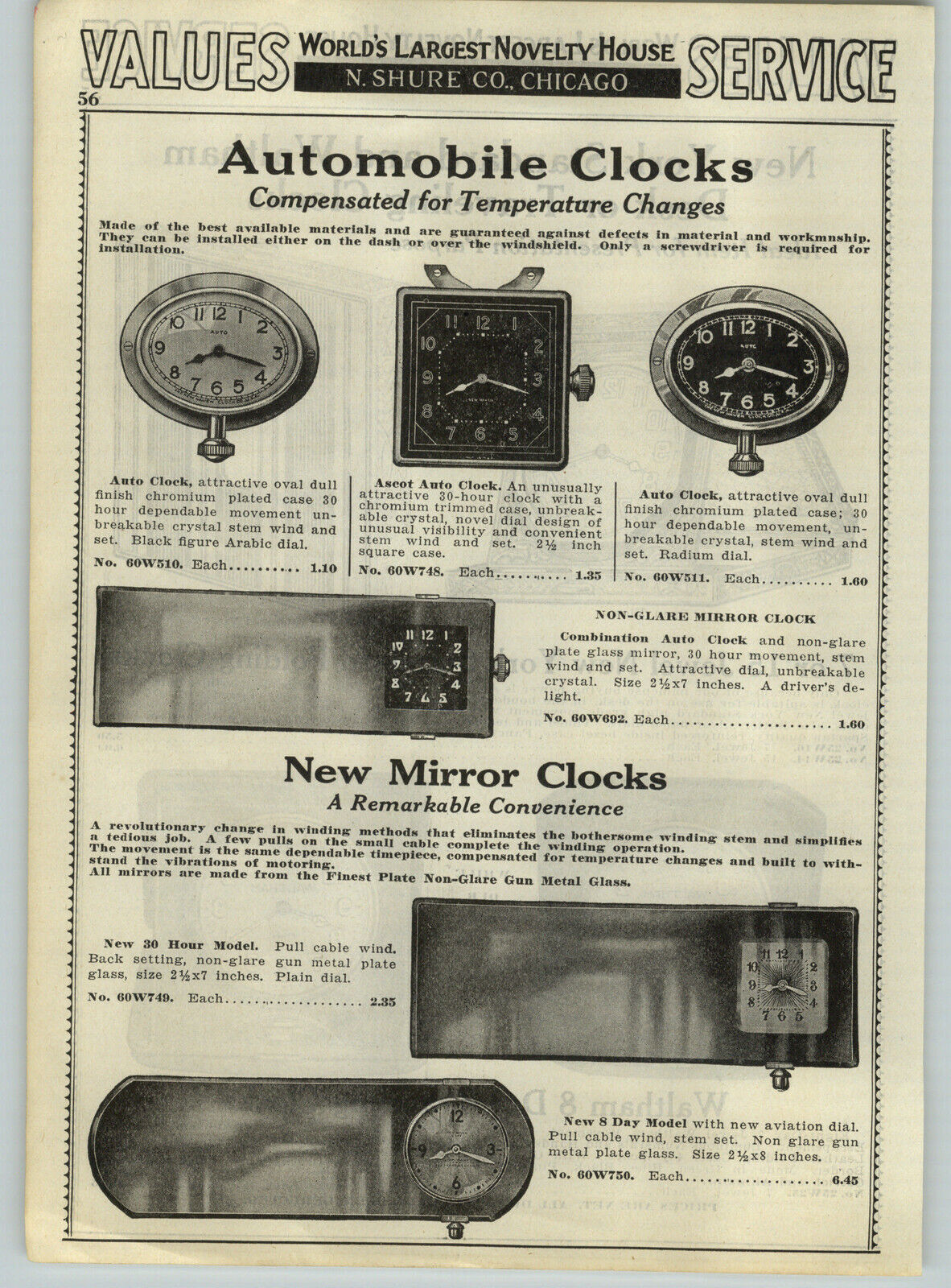 1932 PAPER AD Ascot Auto New Haven Car Clocks