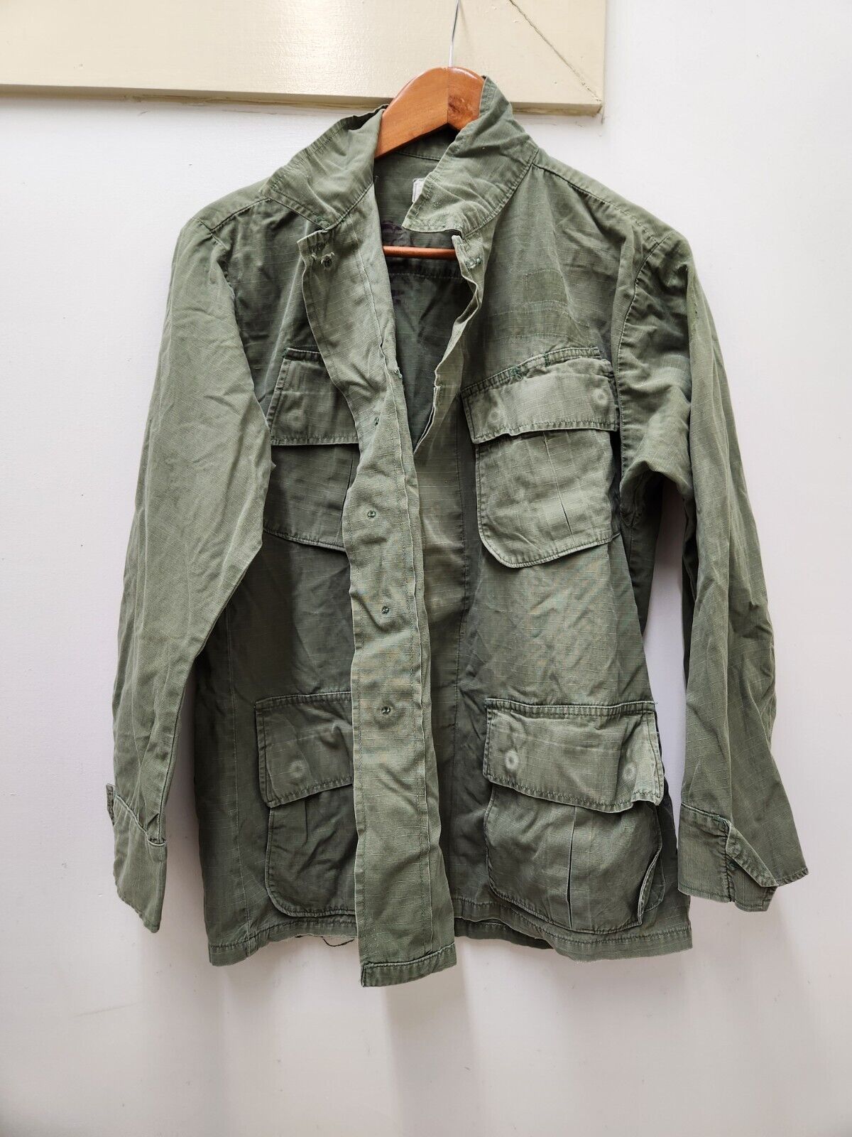 Vintage Military Issued Vietnam Era OD Green Men\'s Slant Pocket Shirt-SS-70