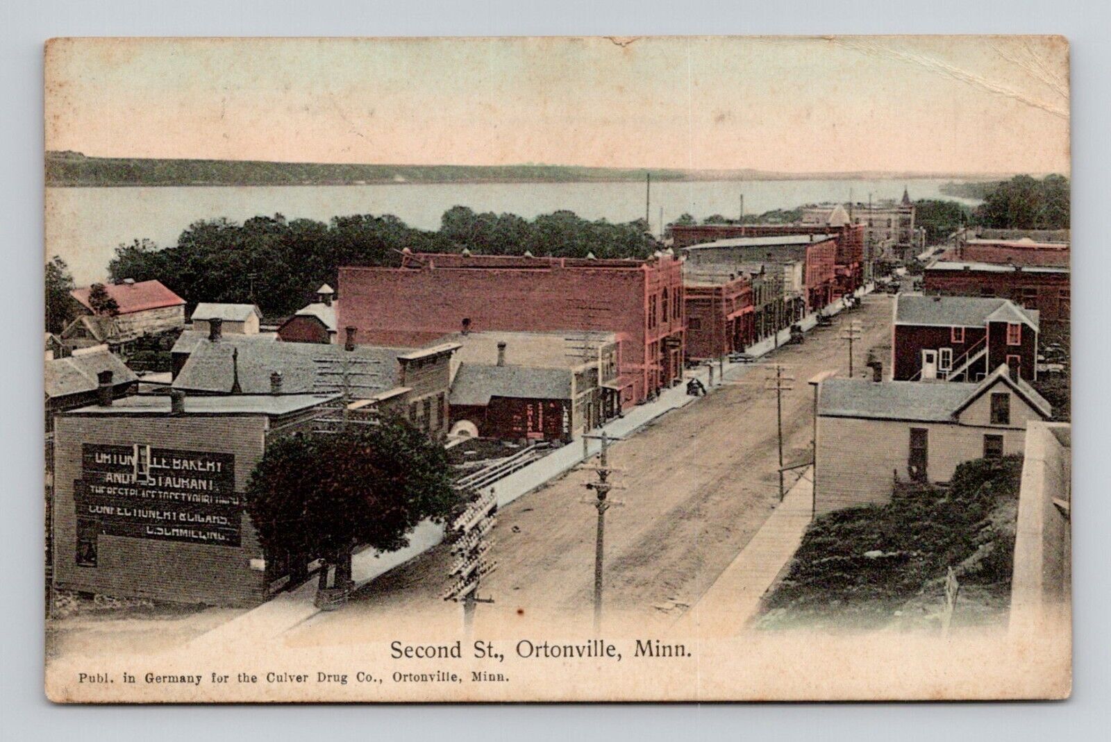 Postcard Second Street in Ortonville Minnesota, Antique N1