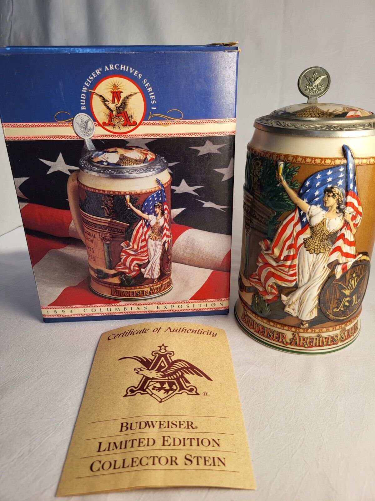 1992 Anheuser Bush Budweiser Archives Series 1893 Columbian Exposition Stein 