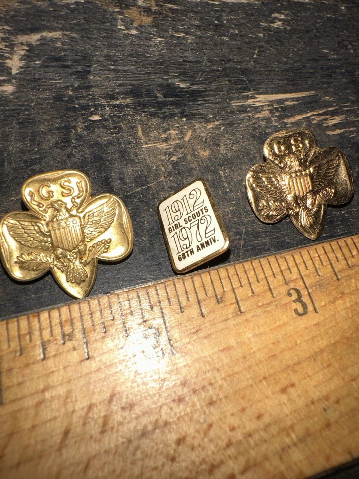 Vintage Girl Scout Pins, Lot of Three 60th. Anniversary 1912-1972