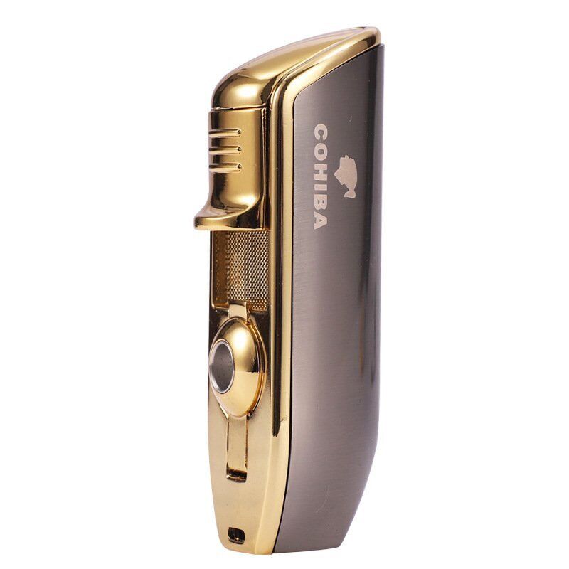 Cigar Cigarette Lighter Triple Jet Flame Torch w/ Punch Refillable Butane No Gas