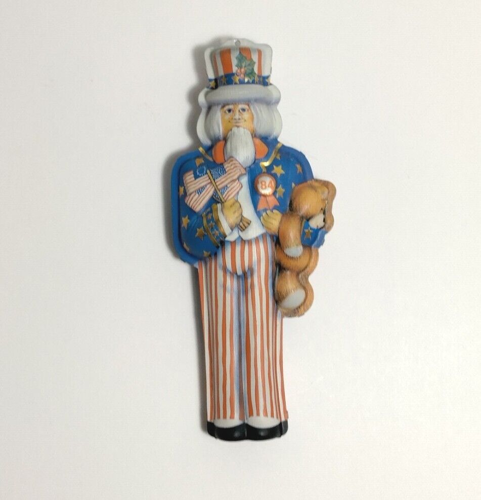 1984 Hallmark Uncle Sam Old Fashion Pressed Tin Christmas Ornament Patriotic Vtg